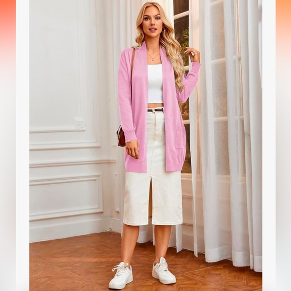 Grace Karin Women’s Baby Pink Solid Open Front Long Cardigan Sweater, Viscose - Picture 13 of 16